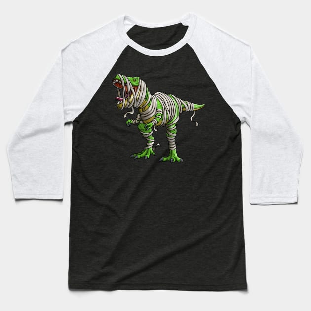 Dinosaur T Rex Mummy Funny Halloween Dino Kids Baseball T-Shirt by Blink_Imprints10